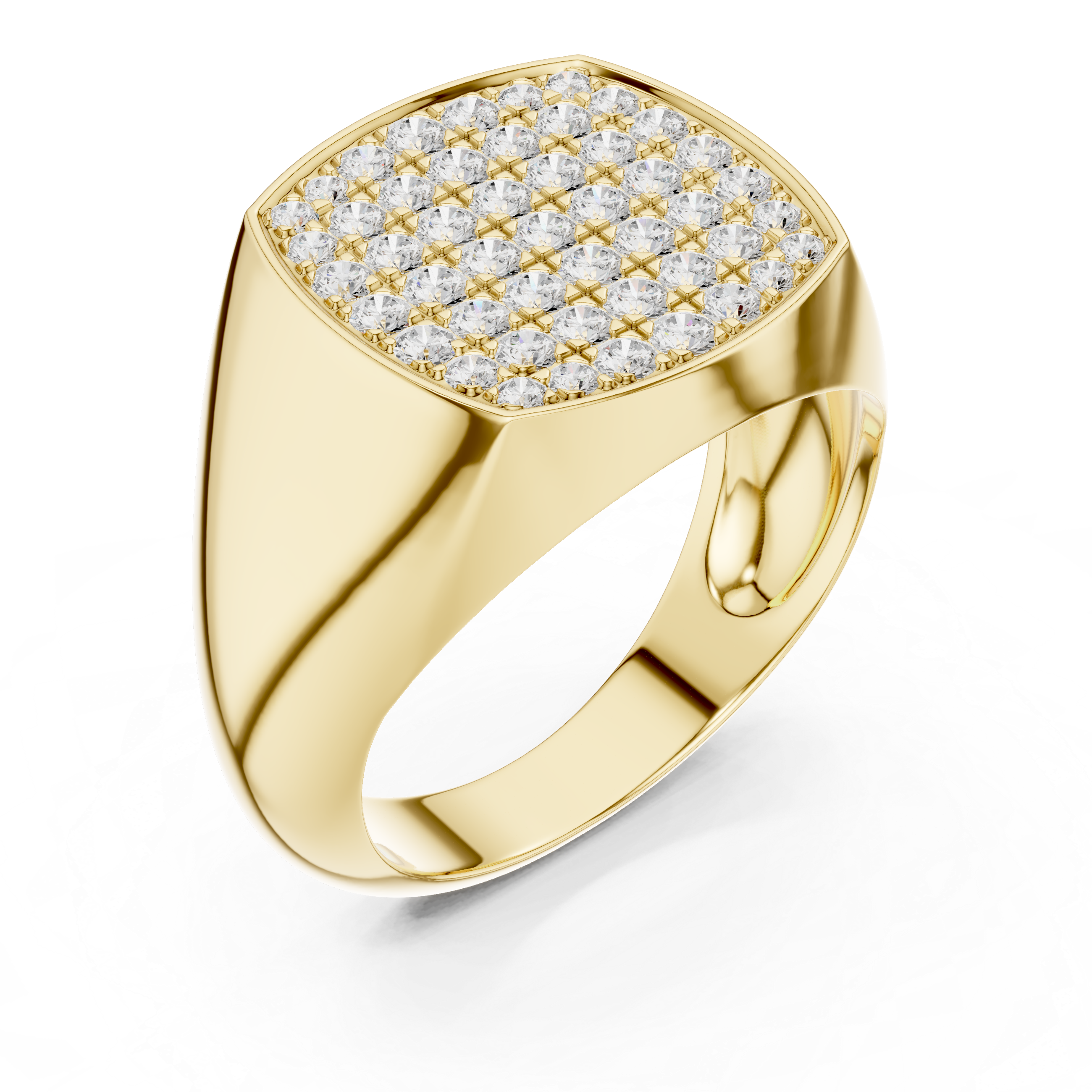 yellow gold pave diamond ring top angle full sparkle surface