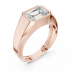 Stylish rose gold men’s ring featuring bold bezel setting and contemporary structure