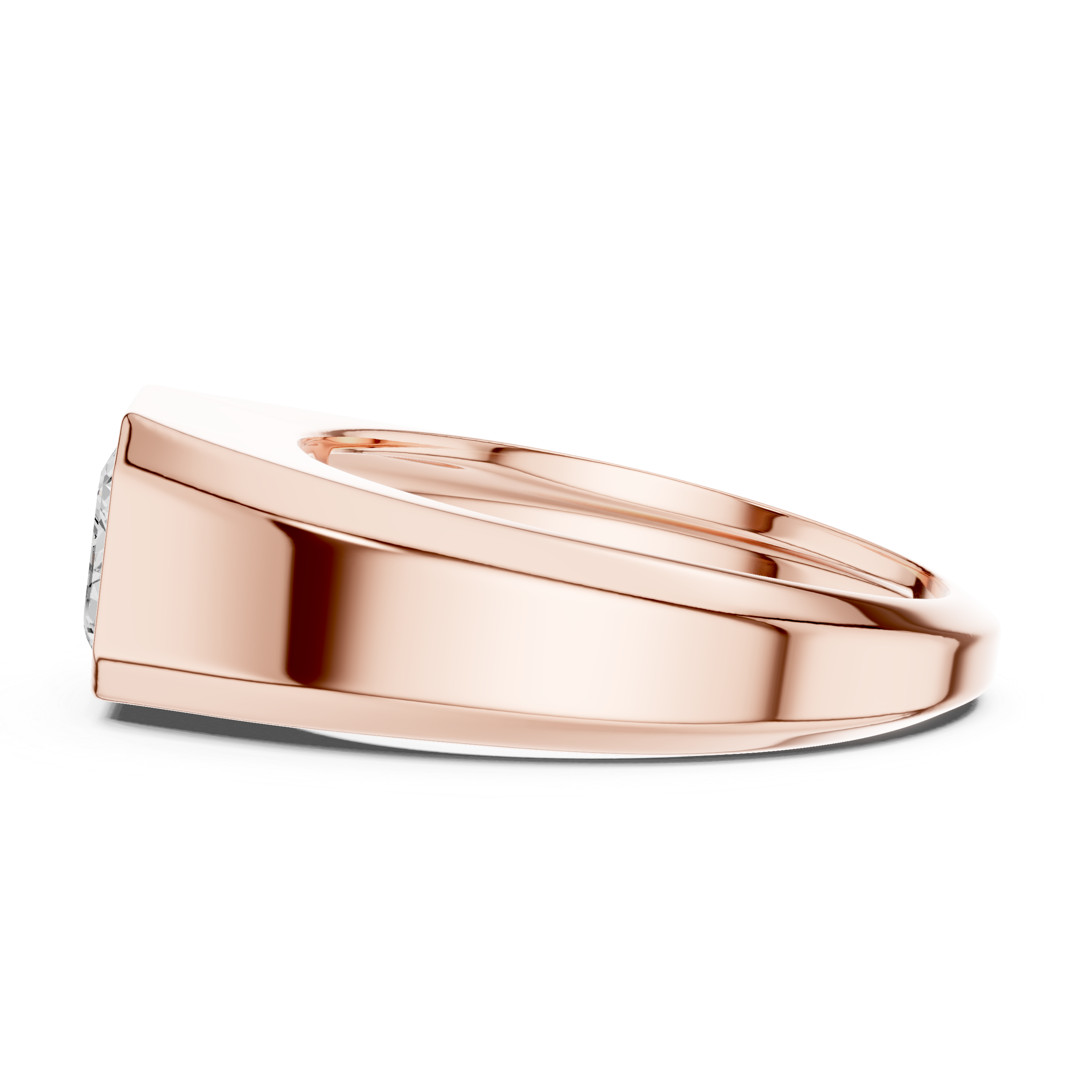 Premium rose gold men’s statement ring showing strong band thickness and refined detailing