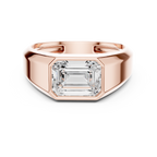 Rose gold emerald cut bezel men’s ring with elegant rectangular centerpiece and smooth finish