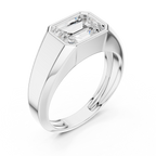 Luxury white gold men’s statement ring featuring sleek bezel setting and strong masculine shoulders