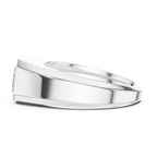 Modern white gold men’s ring showcasing thick band profile and structured geometric design