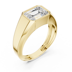 Bold yellow gold men’s statement ring with sharp edges and luxury rectangular stone design