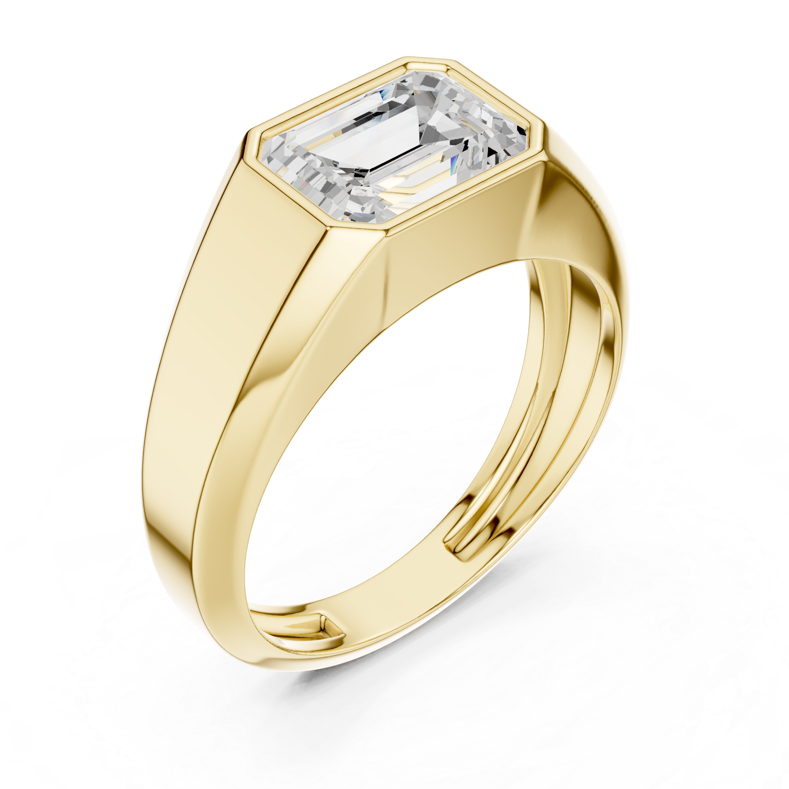 Bold yellow gold men’s statement ring with sharp edges and luxury rectangular stone design