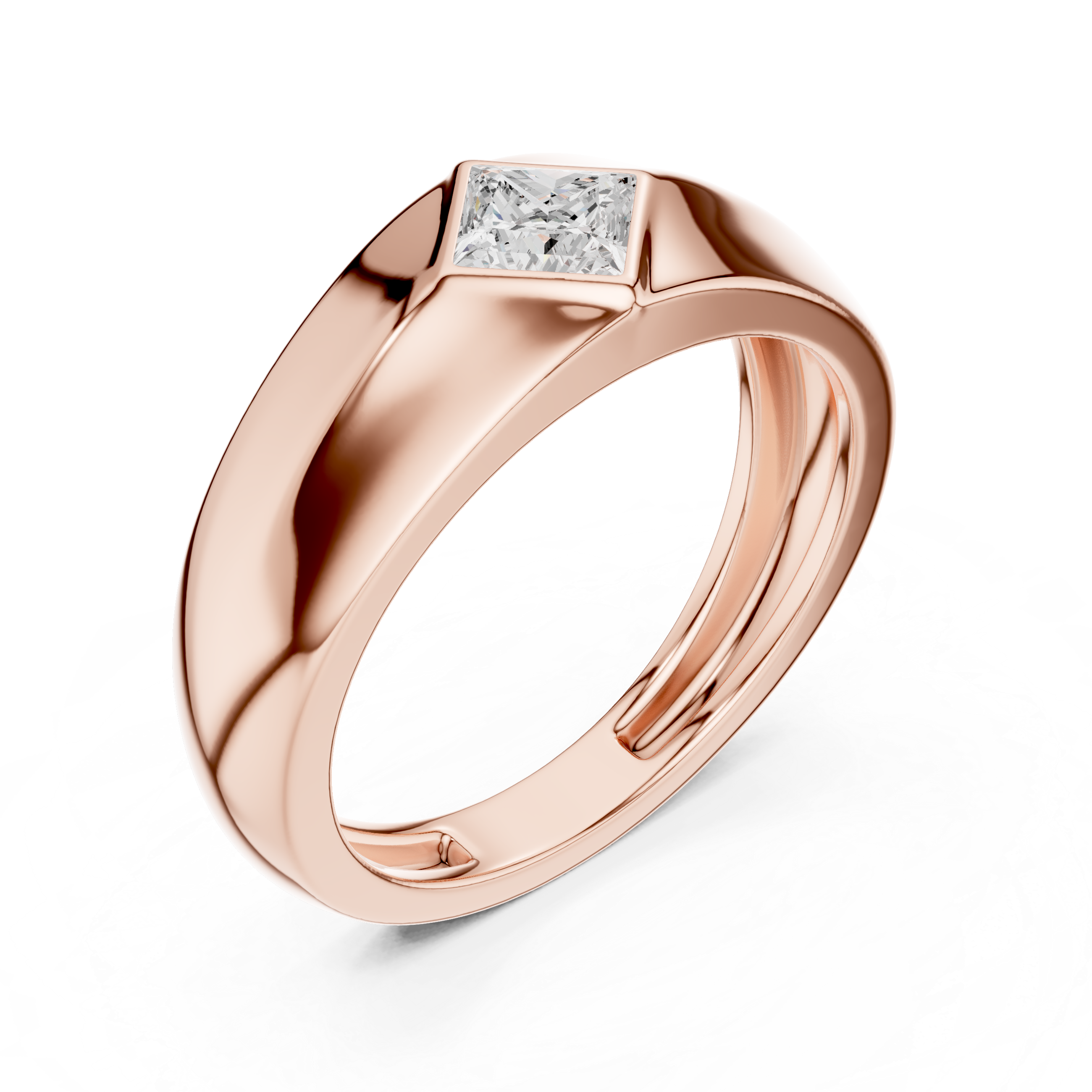 Contemporary rose gold men’s ring with bold edges and structured masculine form