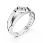 Modern white gold men’s statement ring featuring geometric structure and polished band