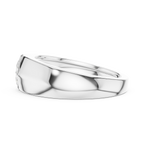 White gold bezel set men’s ring showing thick tapered band and strong masculine profile