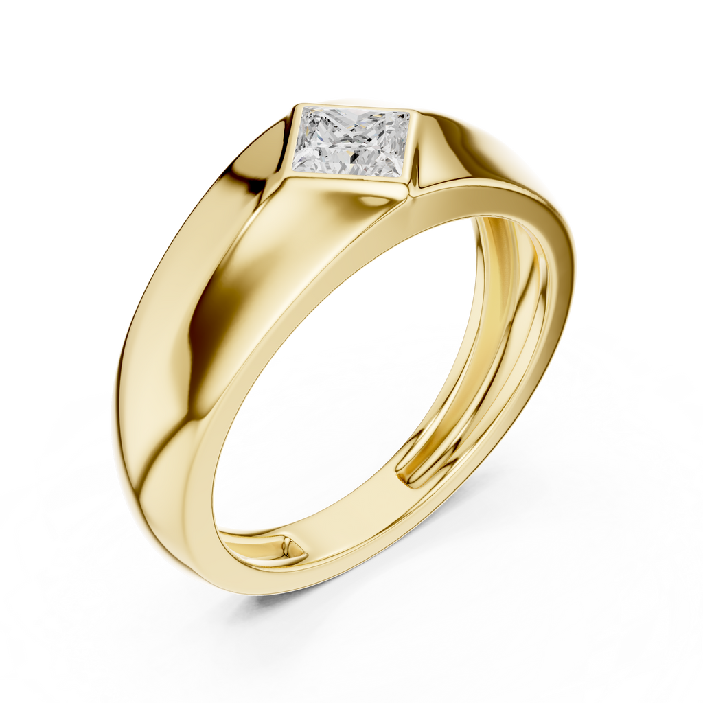 Luxury yellow gold men’s ring highlighting modern structure and confident styling