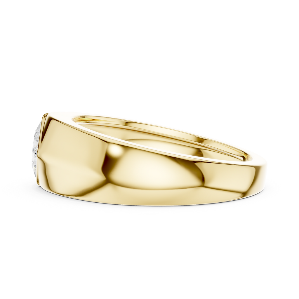 Solid yellow gold men’s ring with smooth high polish finish and wide band design