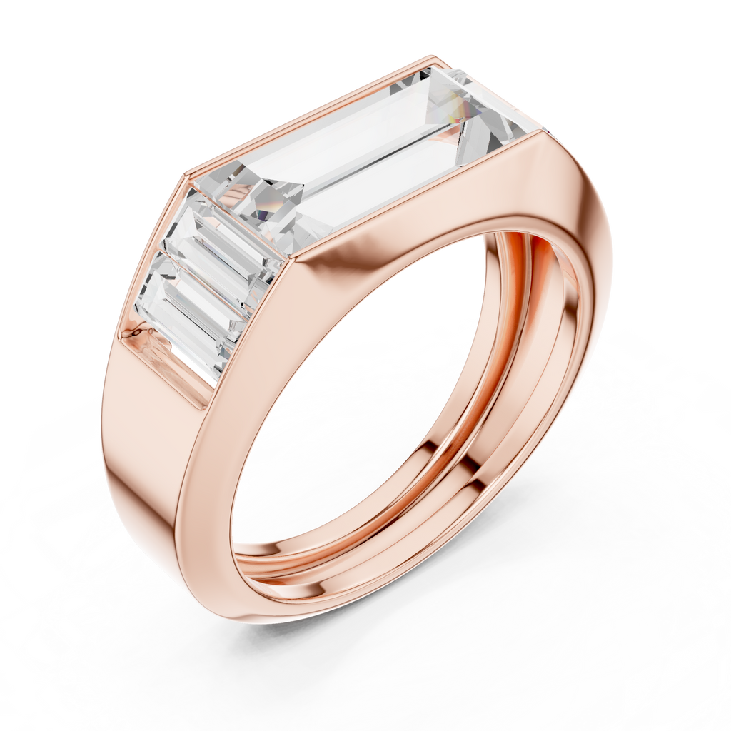 Rose gold Mozow X BLAZE baguette moissanite statement ring top perspective