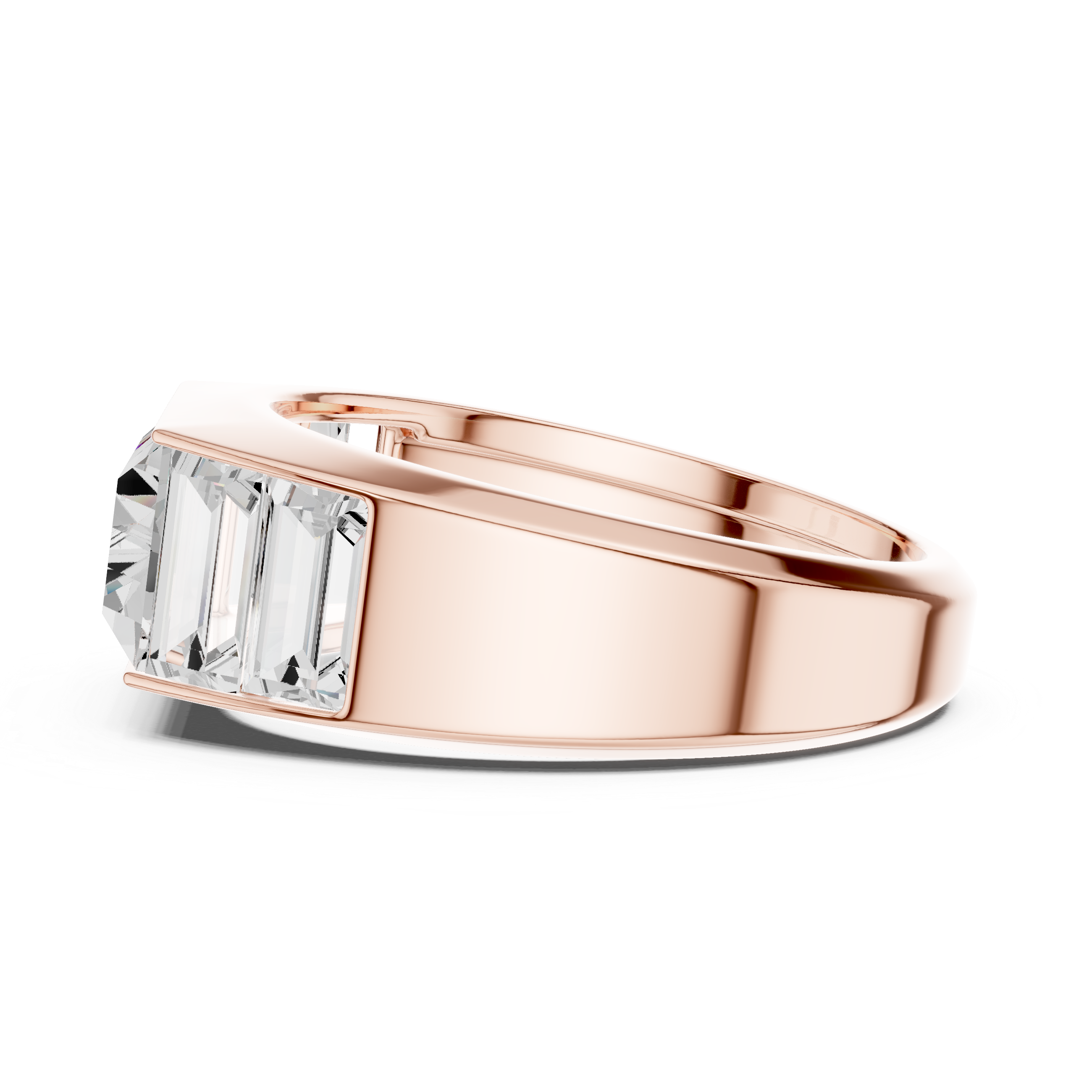 Mozow X BLAZE rose gold men’s ring side profile polished structured band