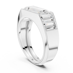 White gold BLAZE men’s statement ring with baguette moissanite angled luxury shot