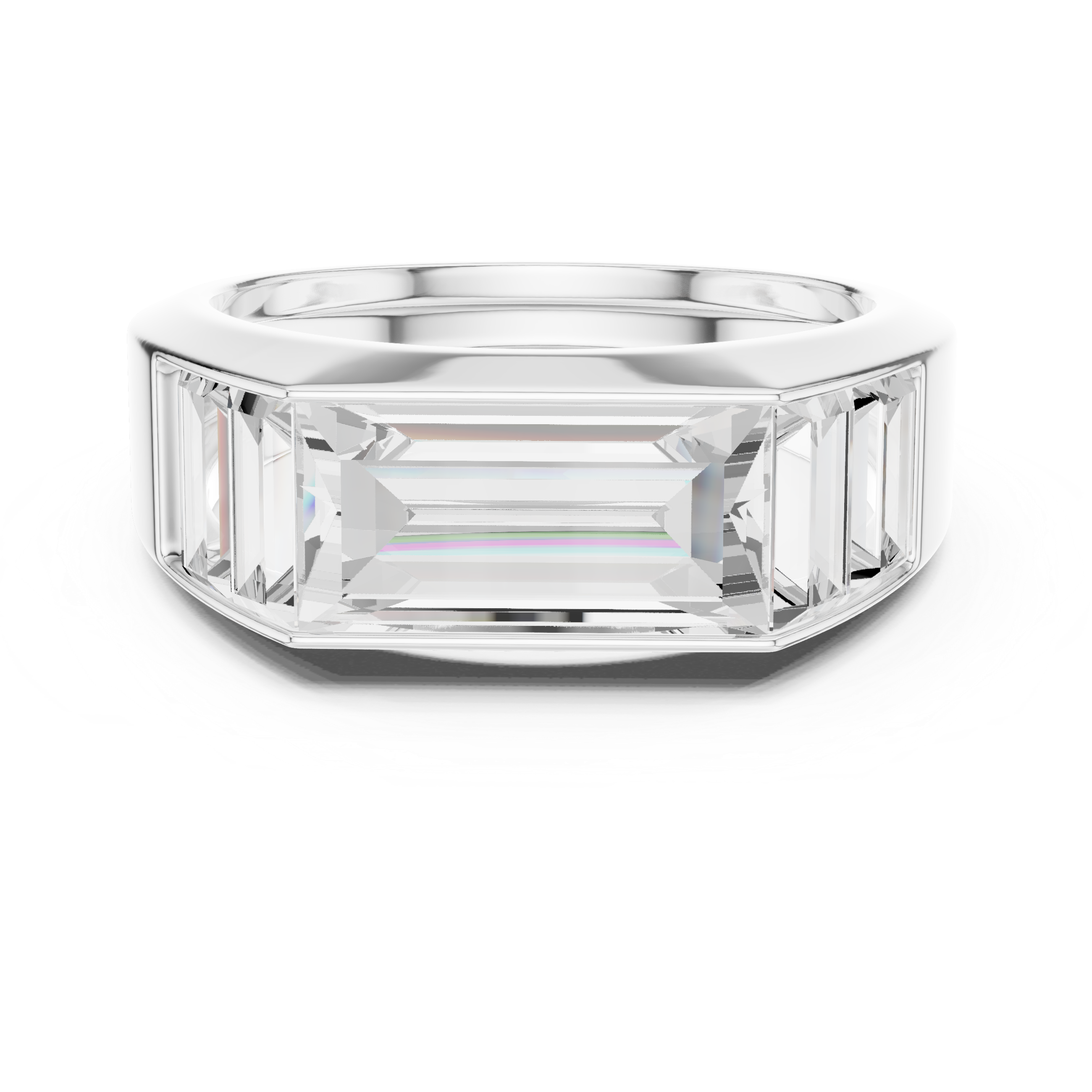 Mozow X BLAZE 3.42 ct baguette moissanite men’s ring in white gold front view channel band