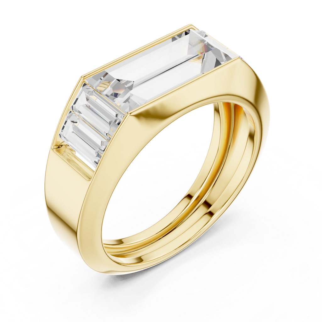 Mozow X BLAZE top view yellow gold baguette moissanite men’s statement ring