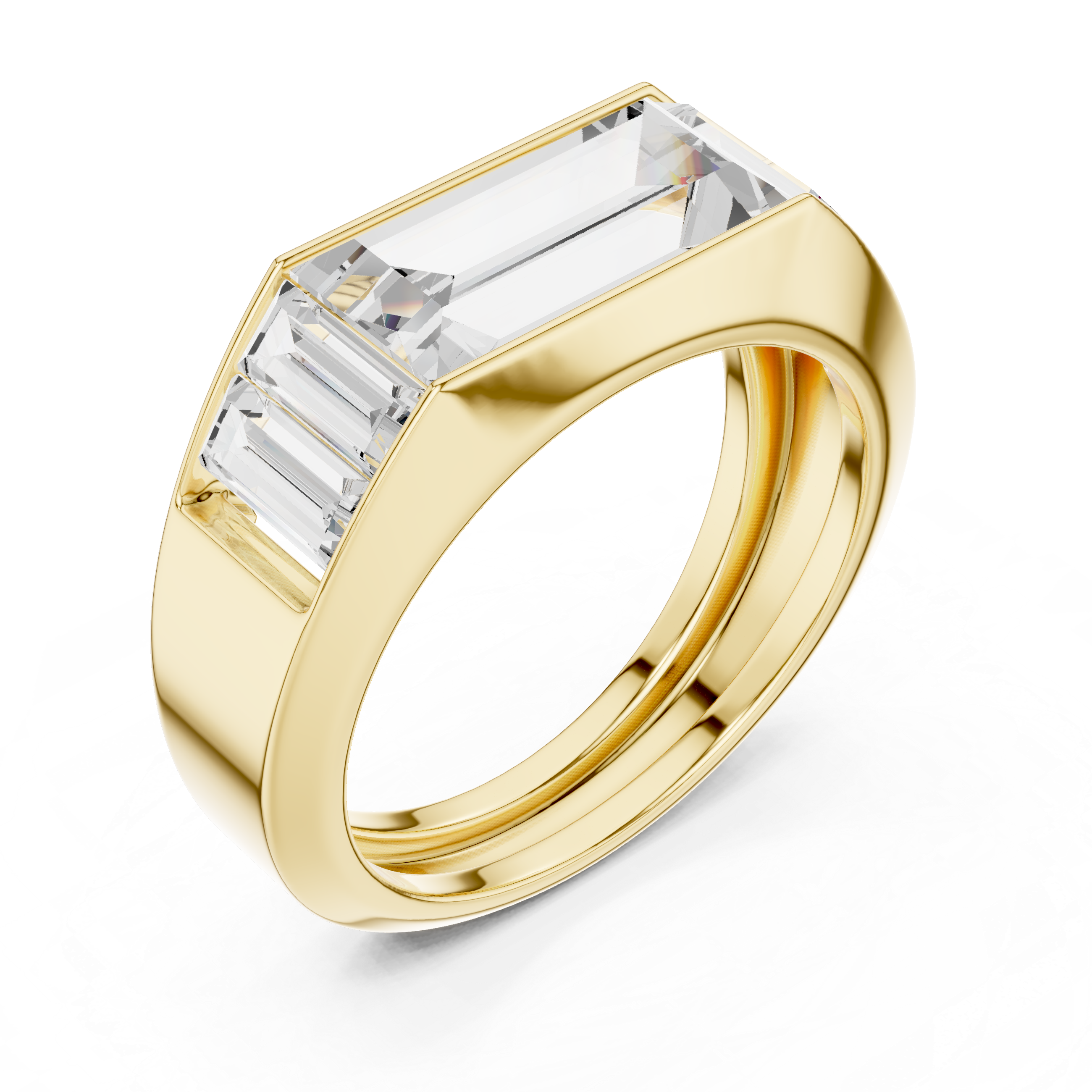 Mozow X BLAZE top view yellow gold baguette moissanite men’s statement ring