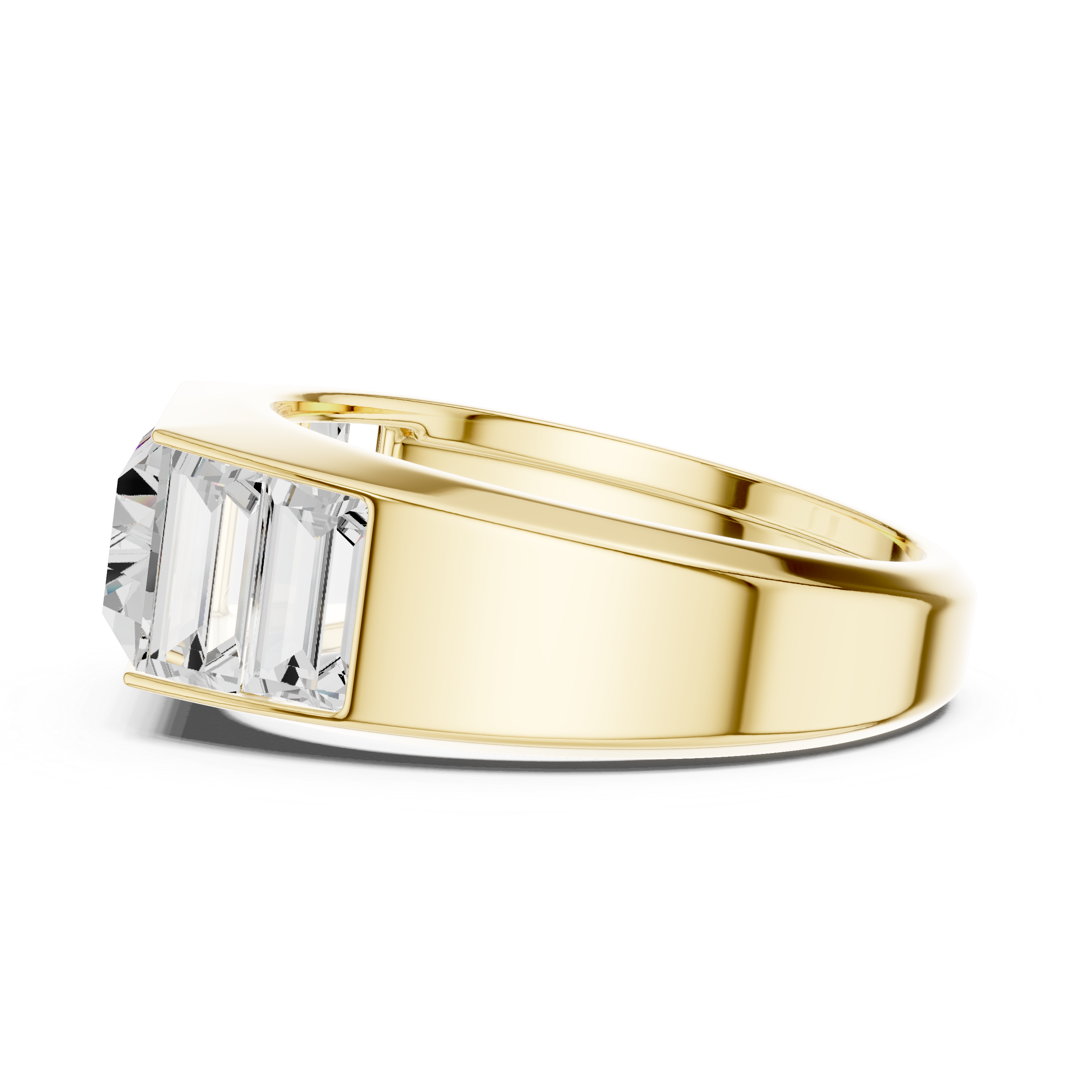 Yellow gold BLAZE men’s ring side profile showing bold structured band and channel set stones