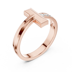 Rose Gold T Shape Statement Ring Angled Perspective