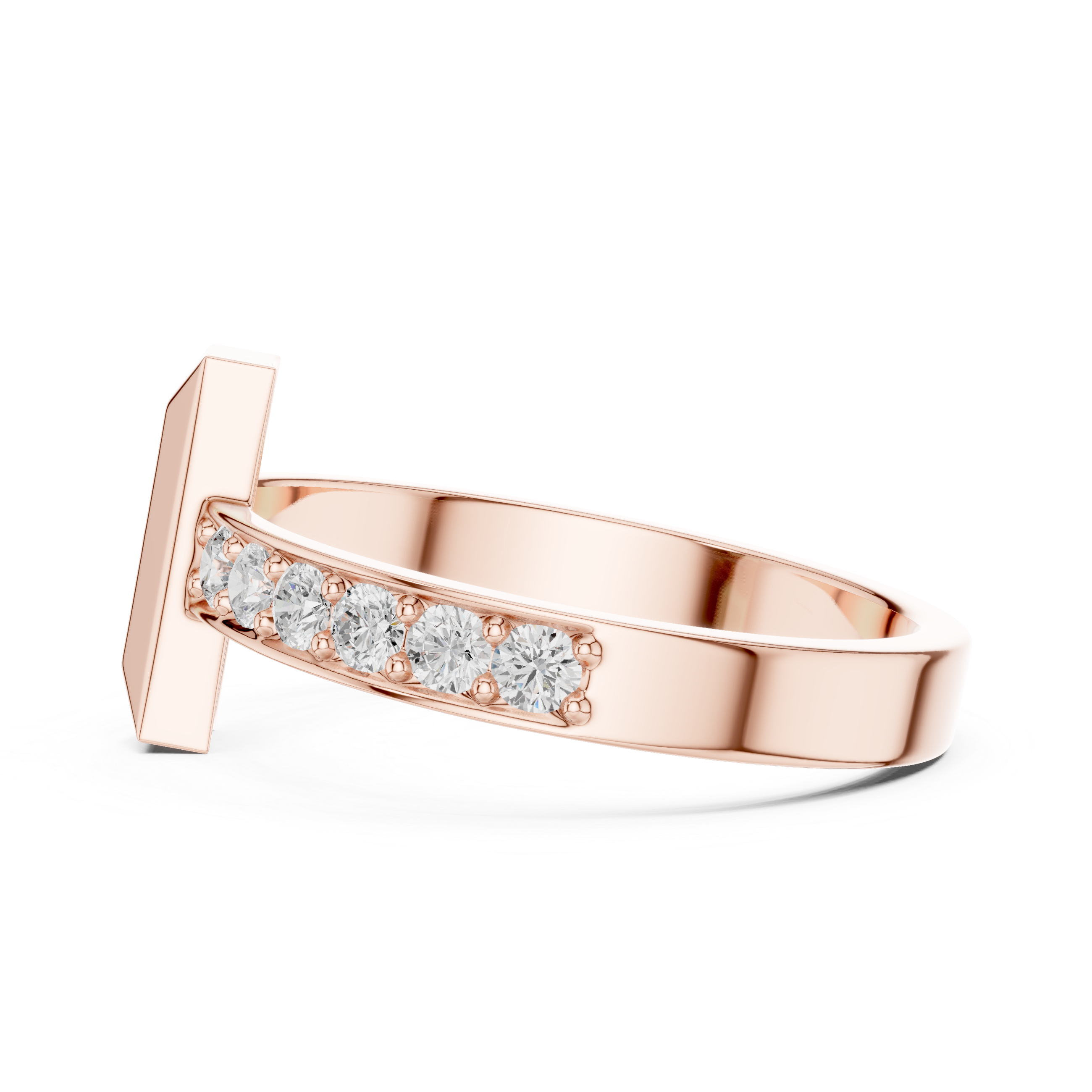 Rose Gold Pavé Set Moissanite Ring Side Profile
