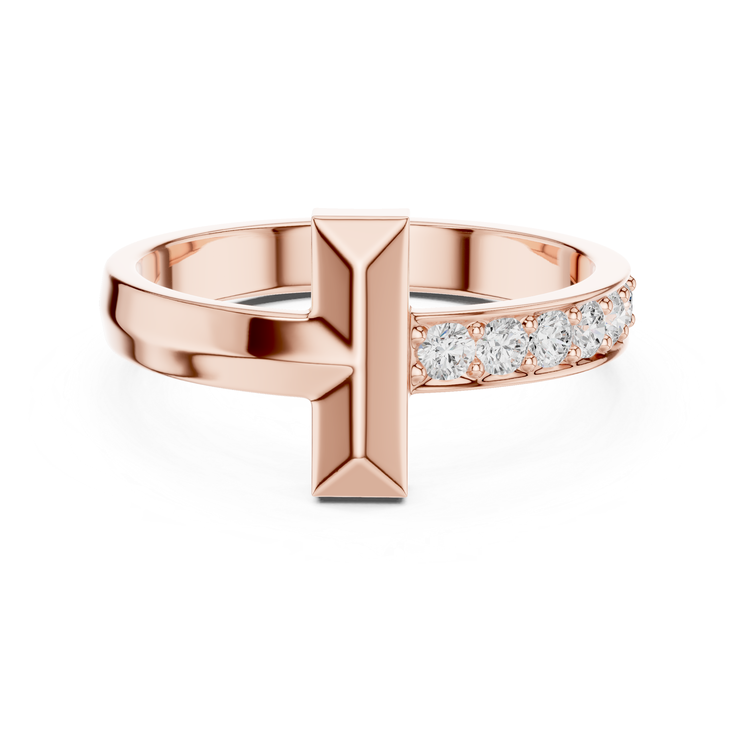 Rose Gold Men’s T Bar Moissanite Ring Front View Worn on Male Finger