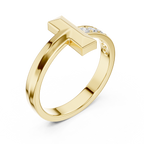 Gold ring with a cross design on a white background