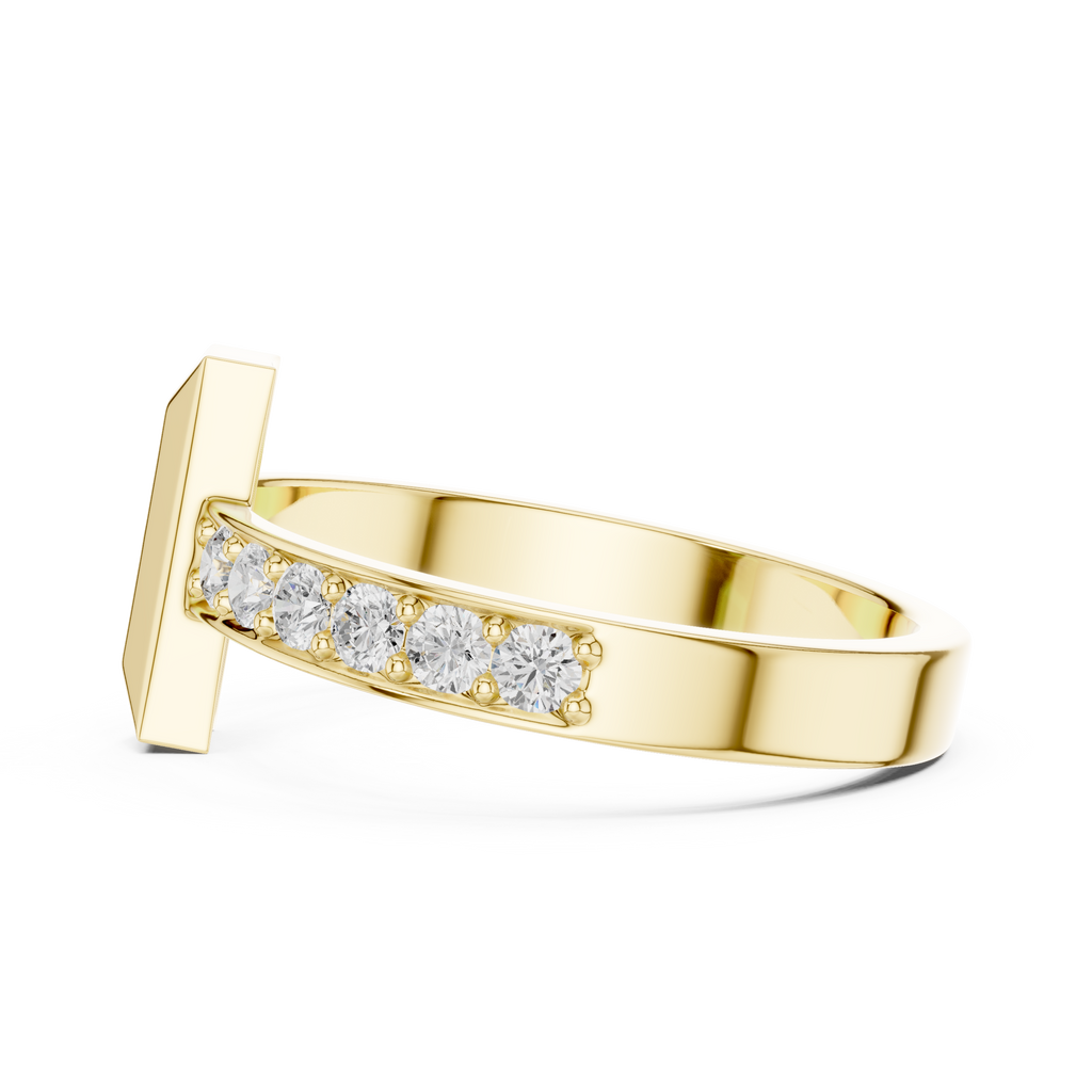 Gold ring with diamonds on a white background