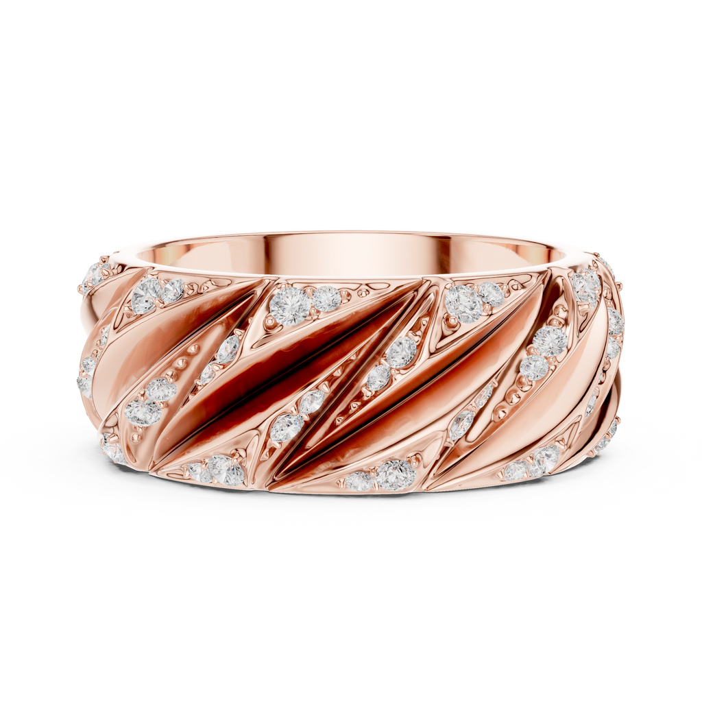 Rose Gold Front View Diamond Twist Wide Band Ring
