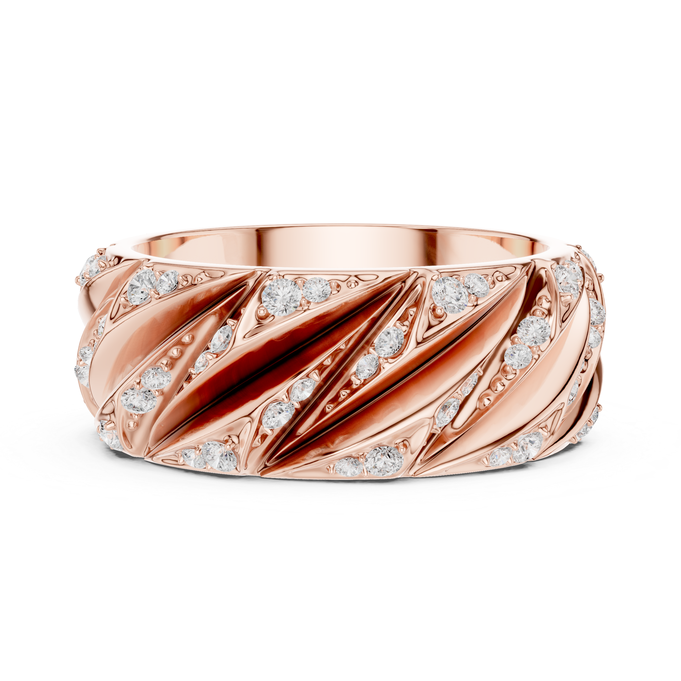 Rose Gold Front View Diamond Twist Wide Band Ring
