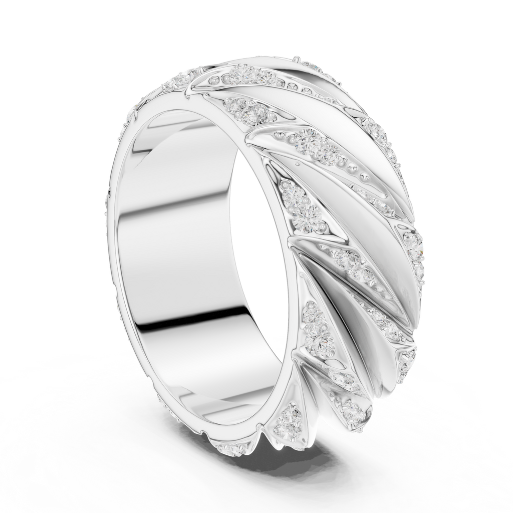 White Gold Side Angle Sculpted Diamond Band Ring
