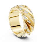 Yellow Gold Side Angle Sculpted Diamond Band Ring
