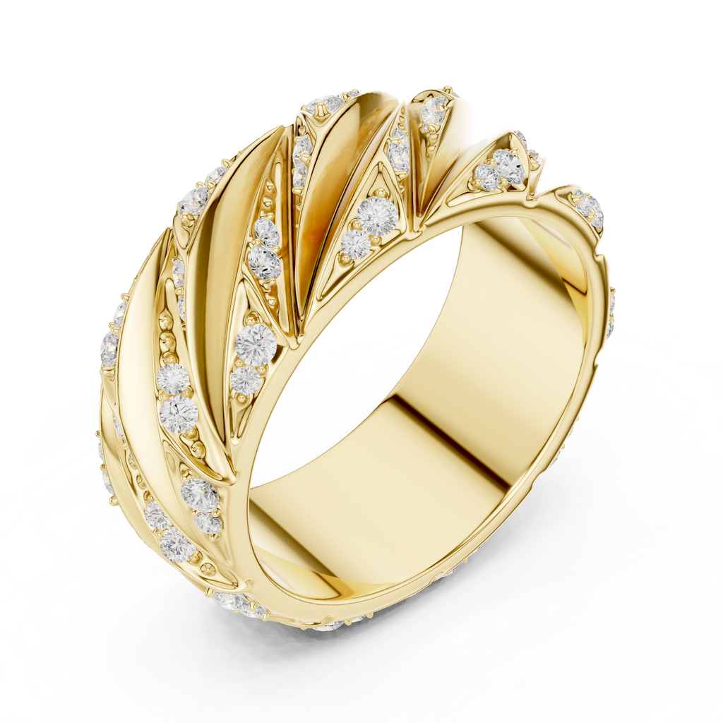Yellow Gold Top View 0.63ct Diamond Wide Ring

