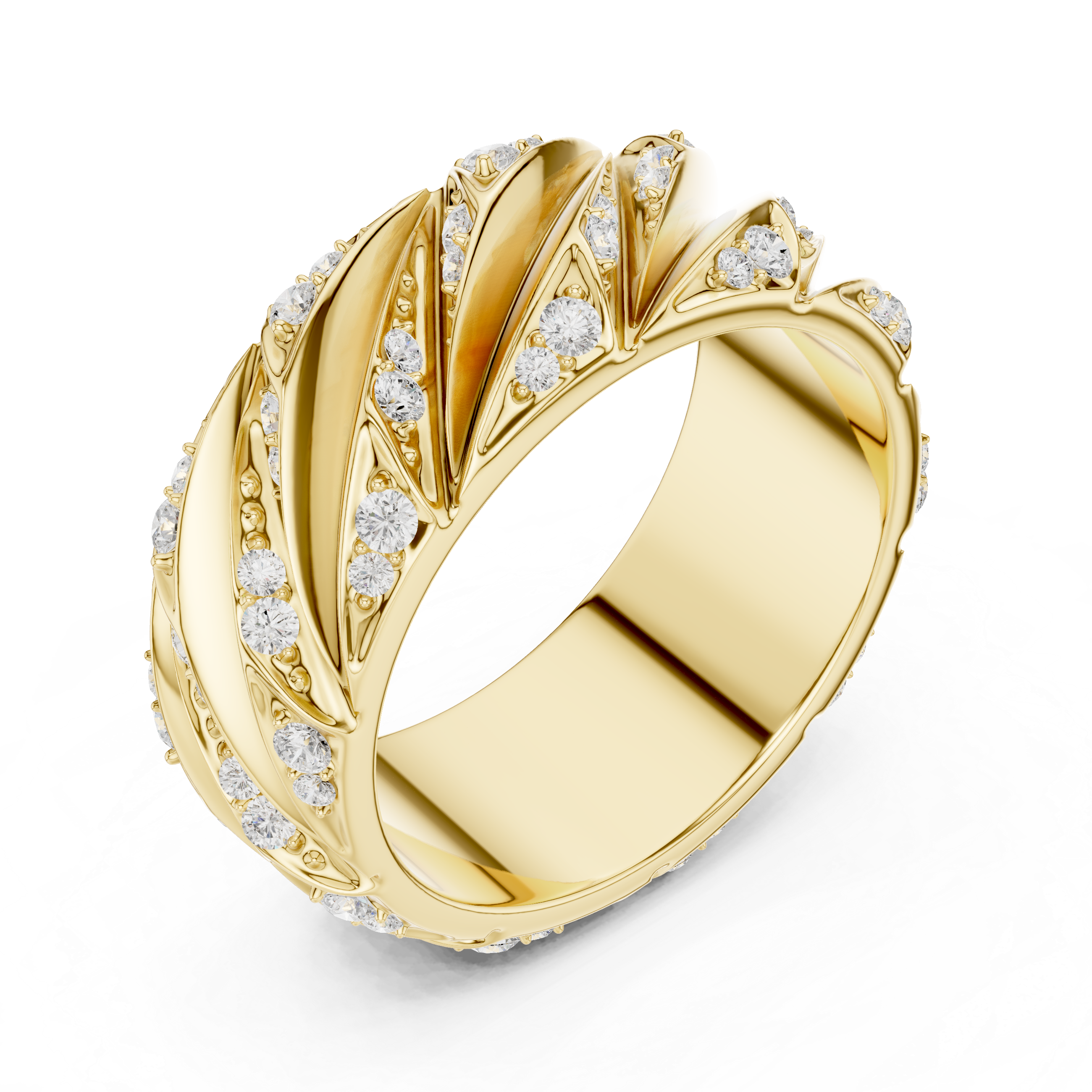 Yellow Gold Top View 0.63ct Diamond Wide Ring
