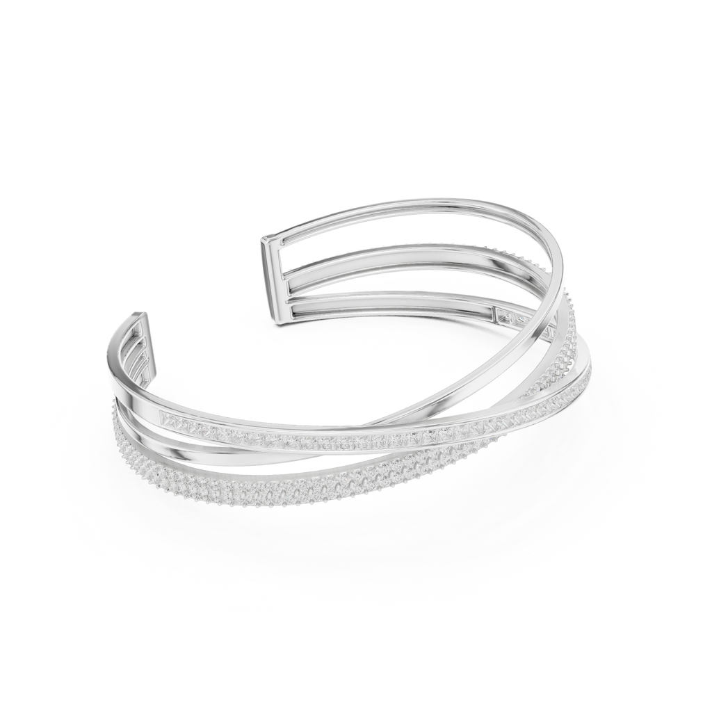 white gold moissanite bracelet crossover design