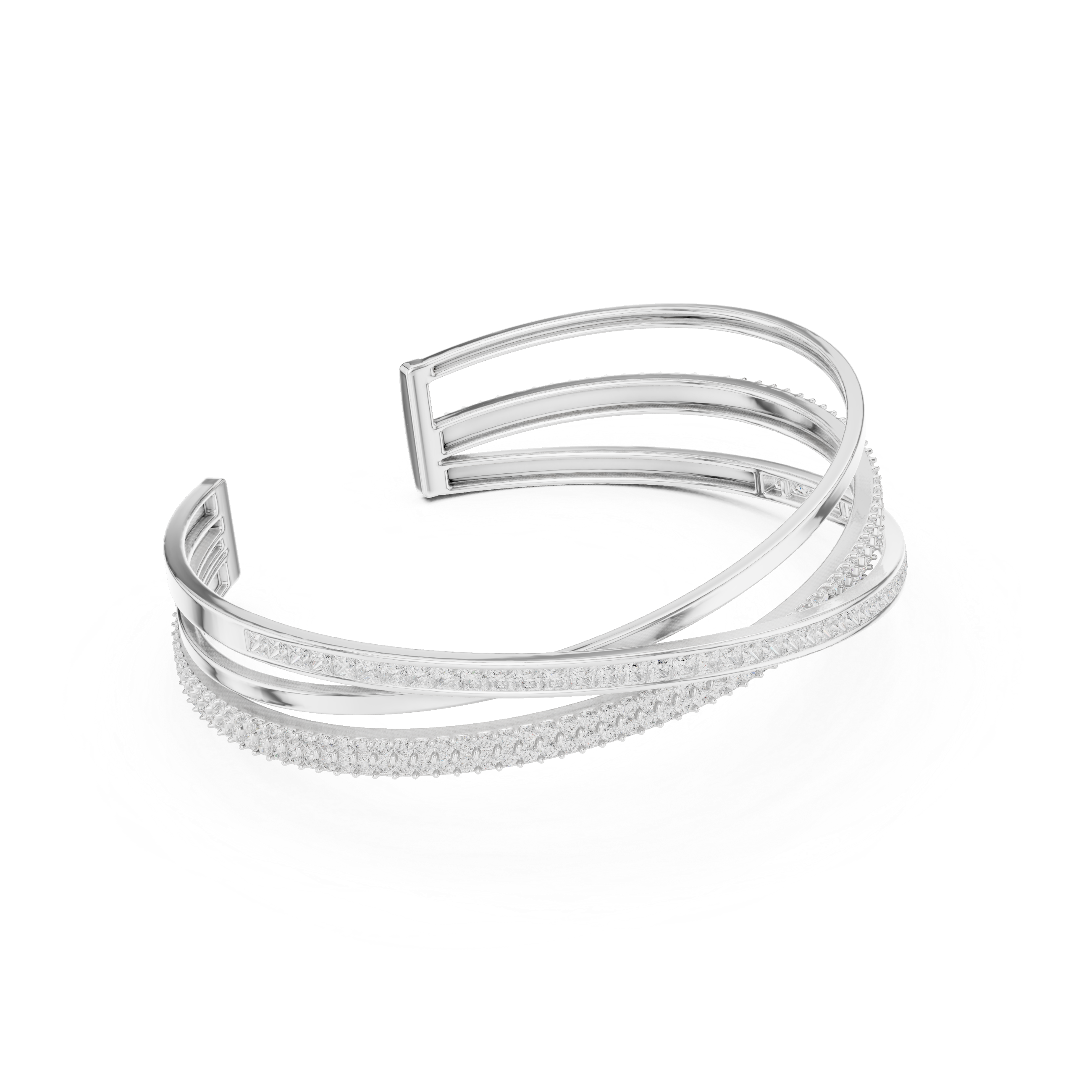 white gold moissanite bracelet crossover design