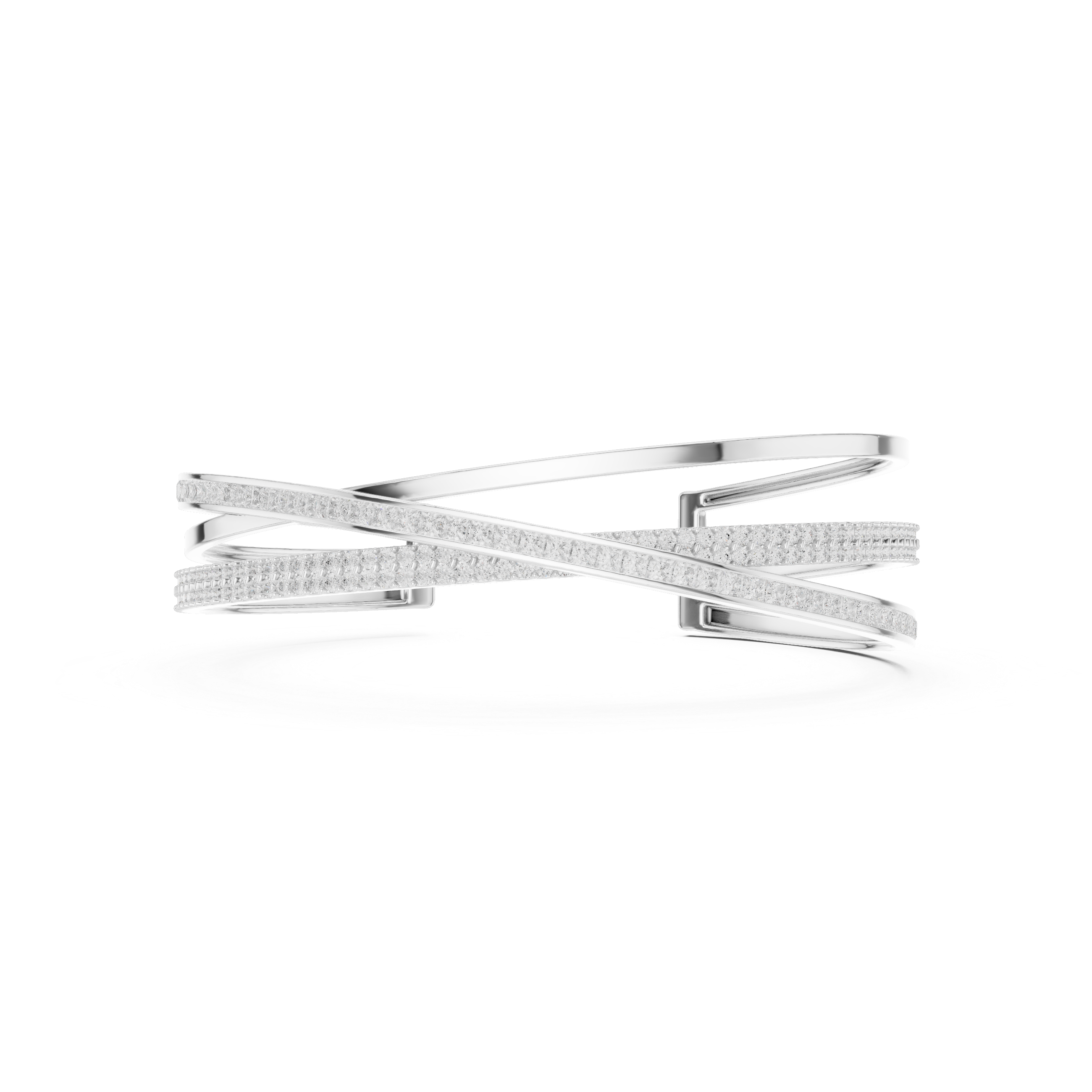 Silver bracelet with interwoven design on a white background