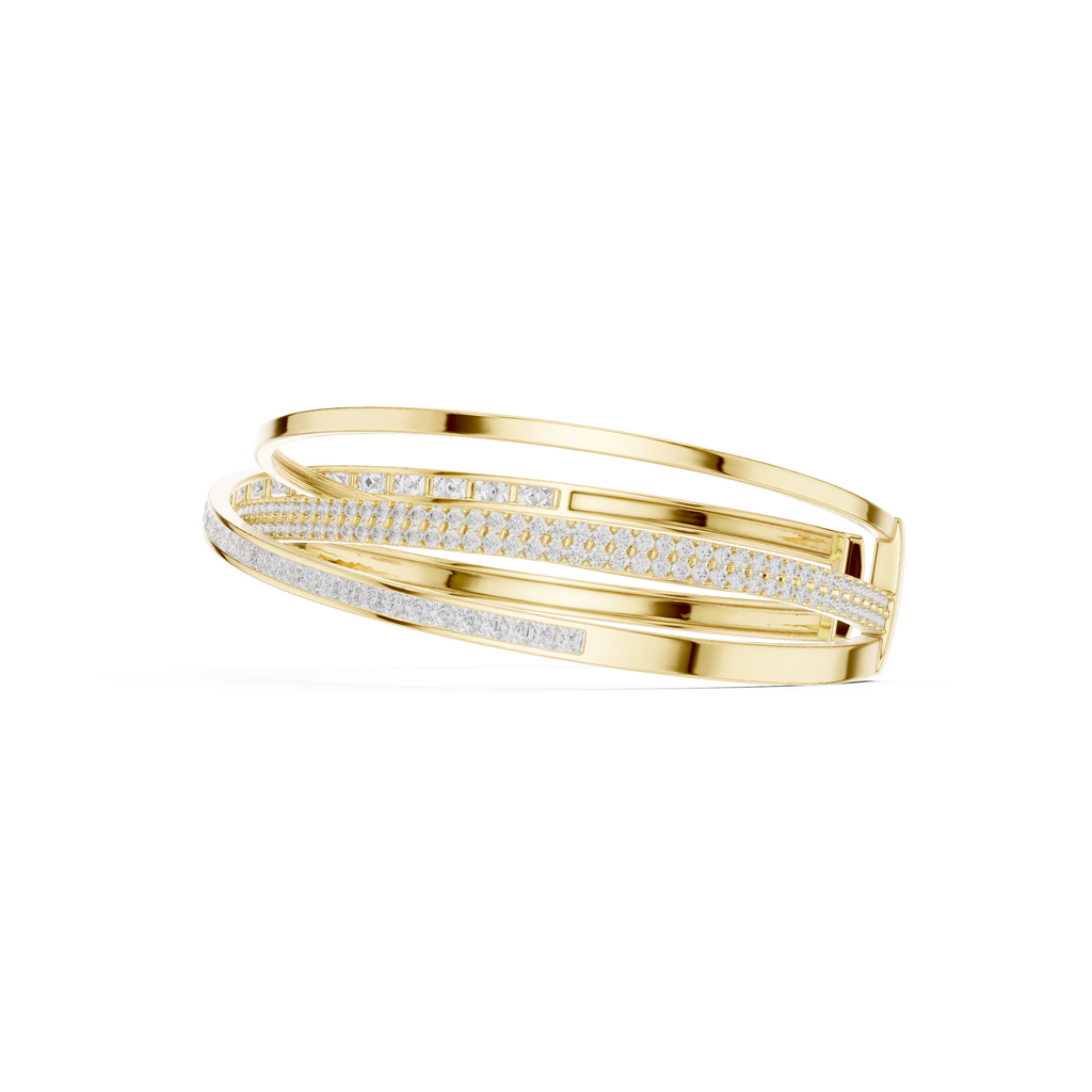 Gold bracelet with diamond accents on a white background