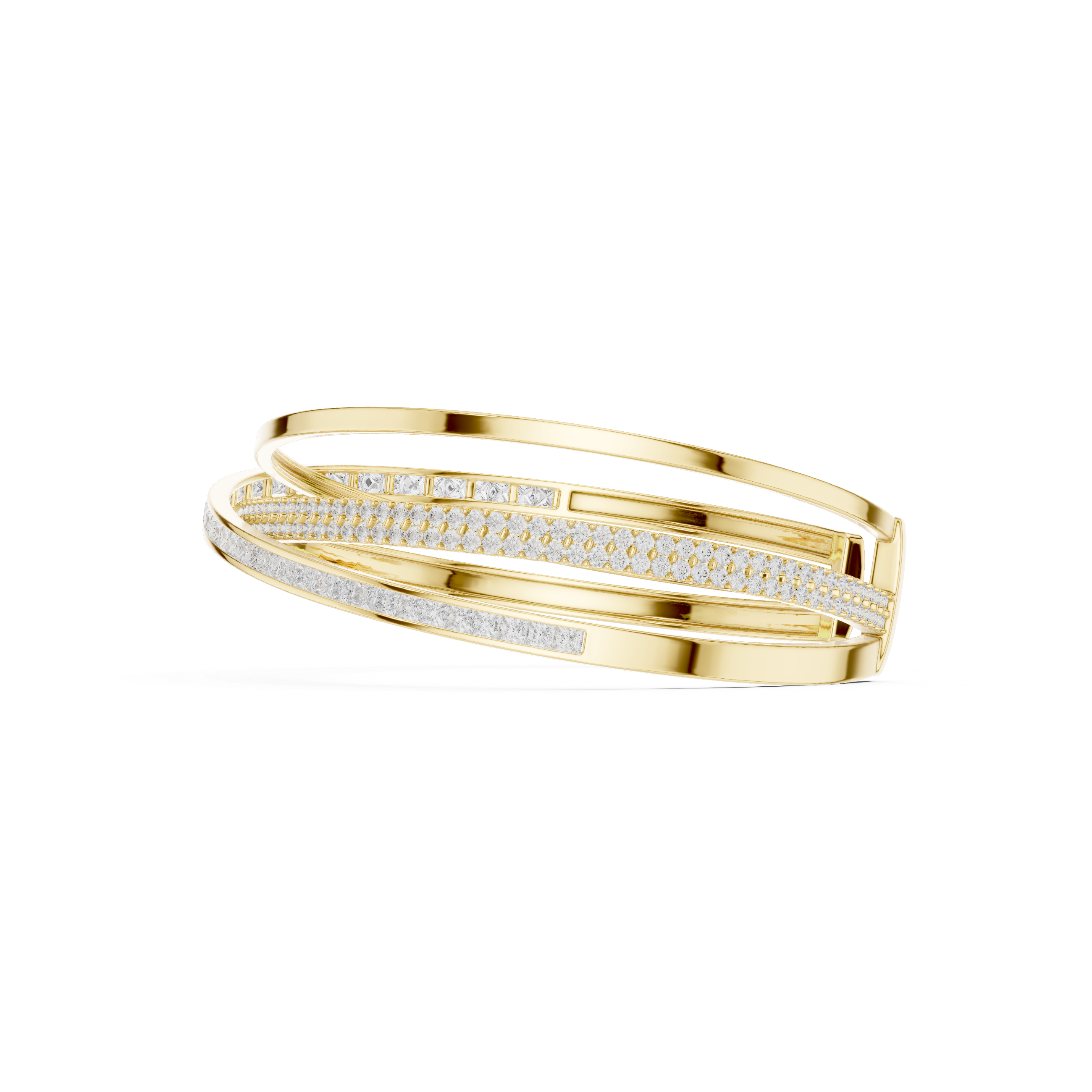 Gold bracelet with diamond accents on a white background