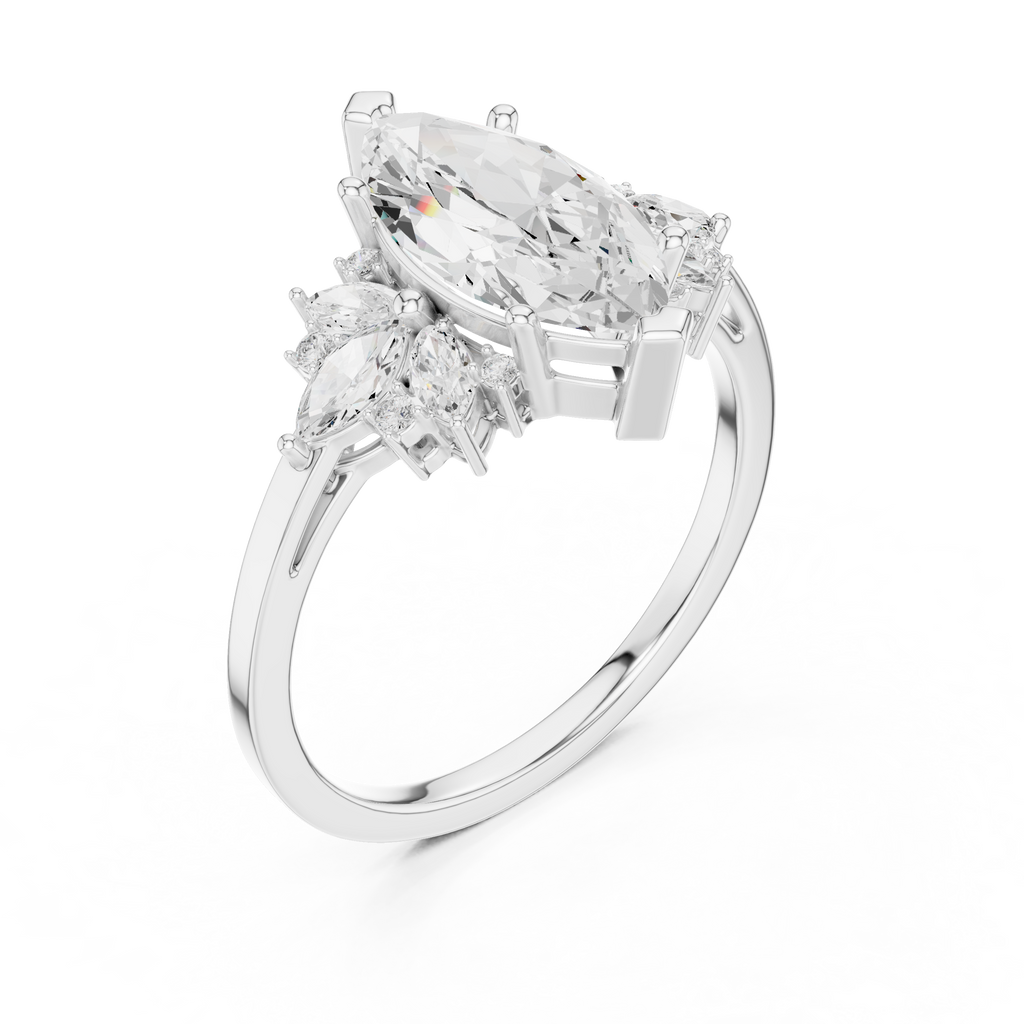 Marquise Solitaire Cluster Ring