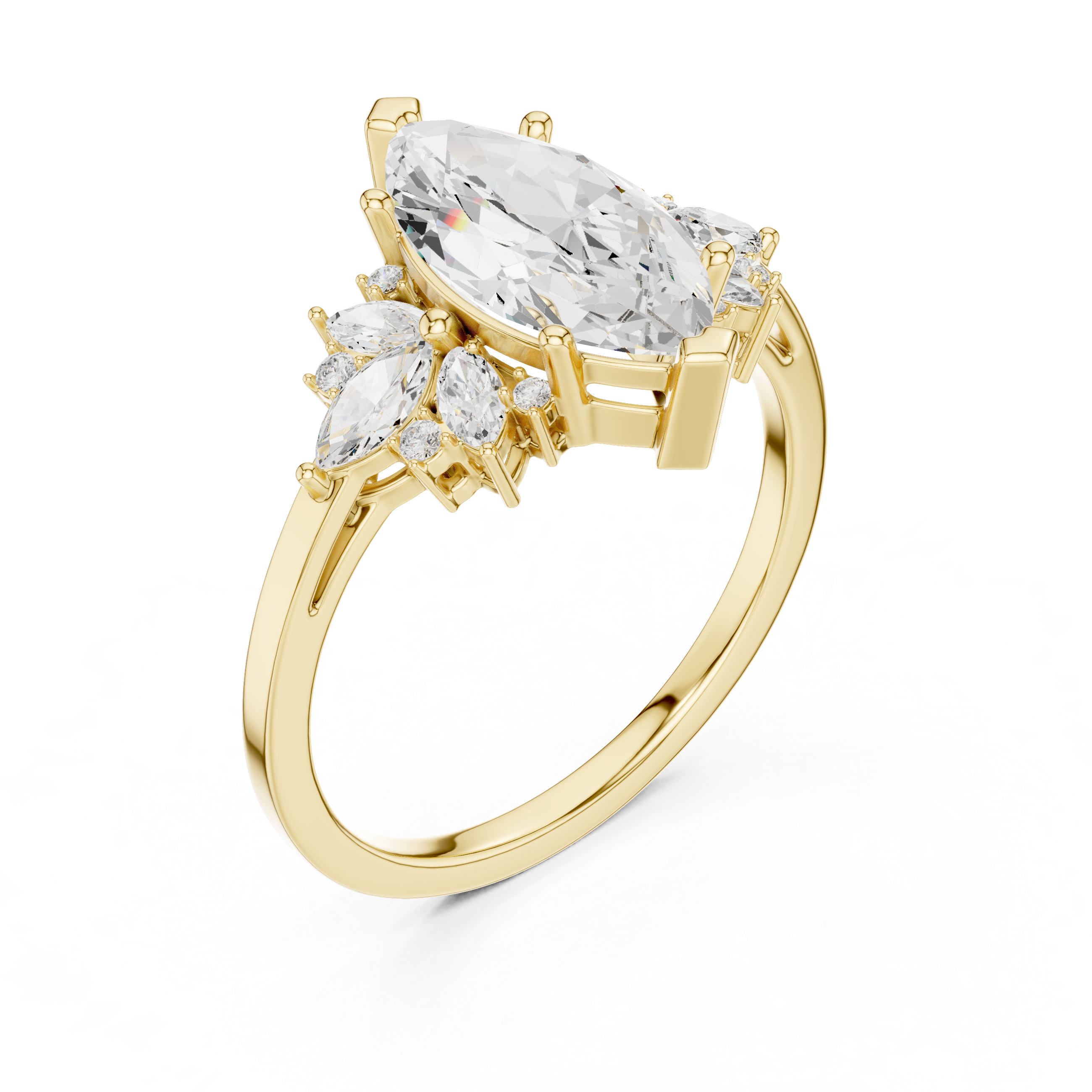 Marquise Solitaire Cluster Ring