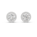 White gold round halo stud earrings front clean elegant look