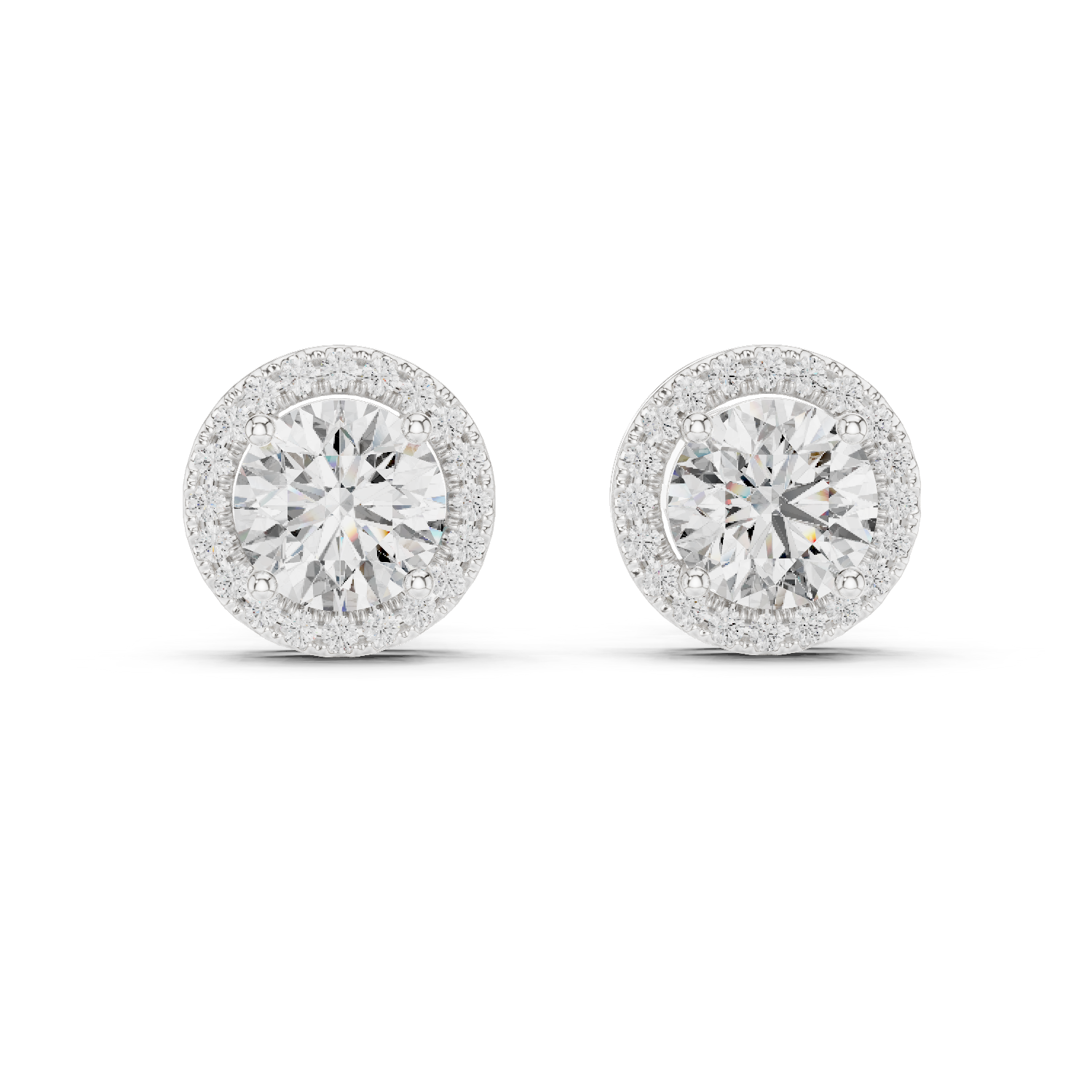 White gold round halo stud earrings front clean elegant look