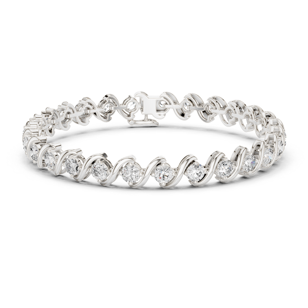 White gold infinity wave moissanite bracelet front view 7 inch