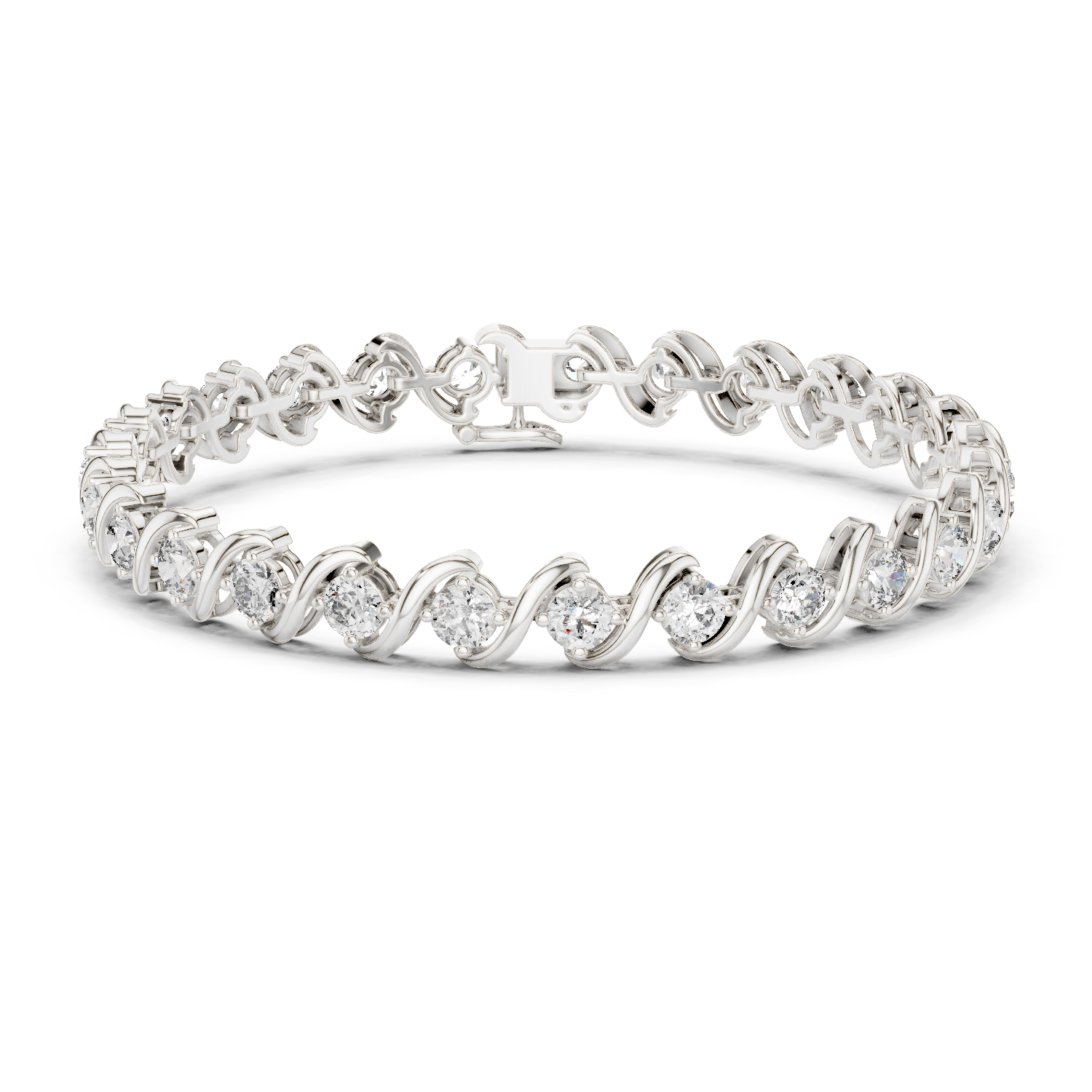 White gold infinity wave moissanite bracelet front view 7 inch