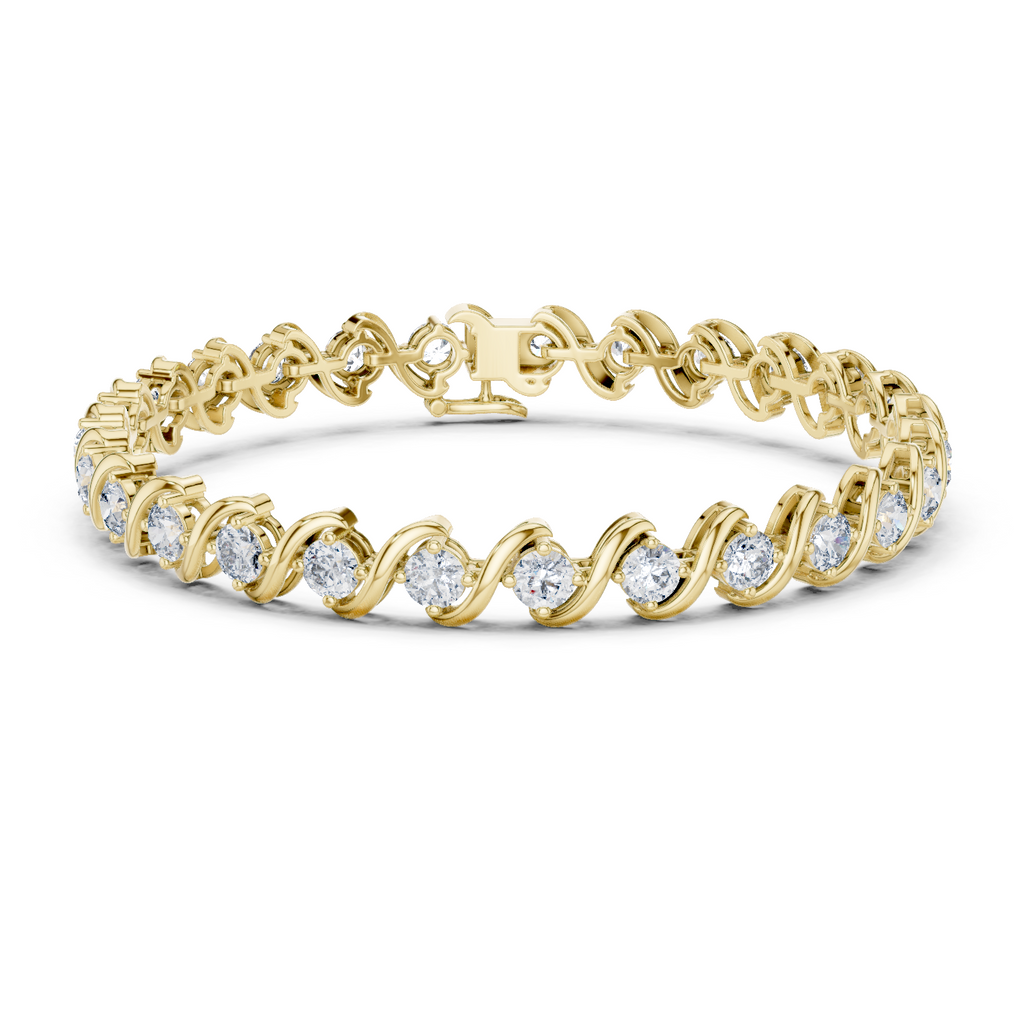Yellow gold infinity wave moissanite bracelet front view 7 inch