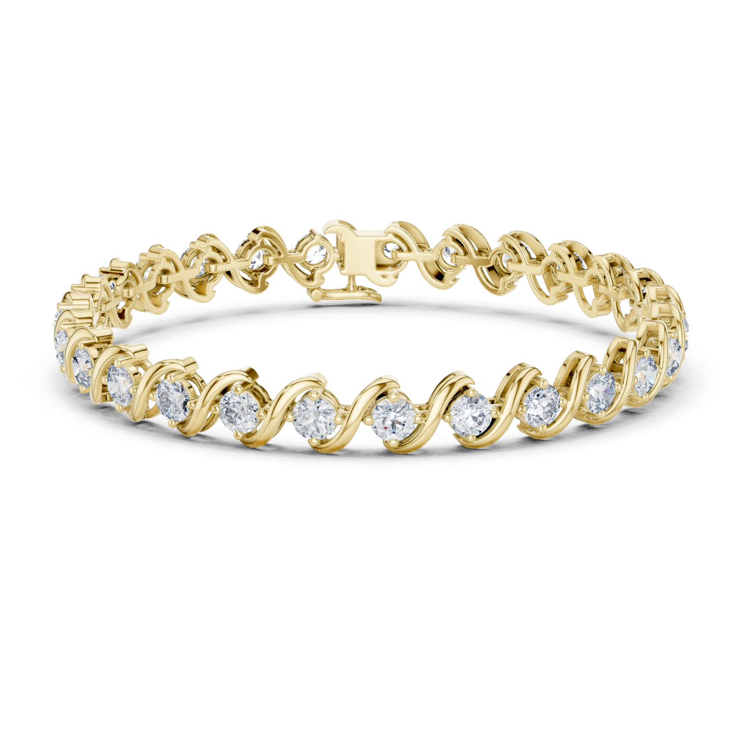 Yellow gold infinity wave moissanite bracelet front view 7 inch