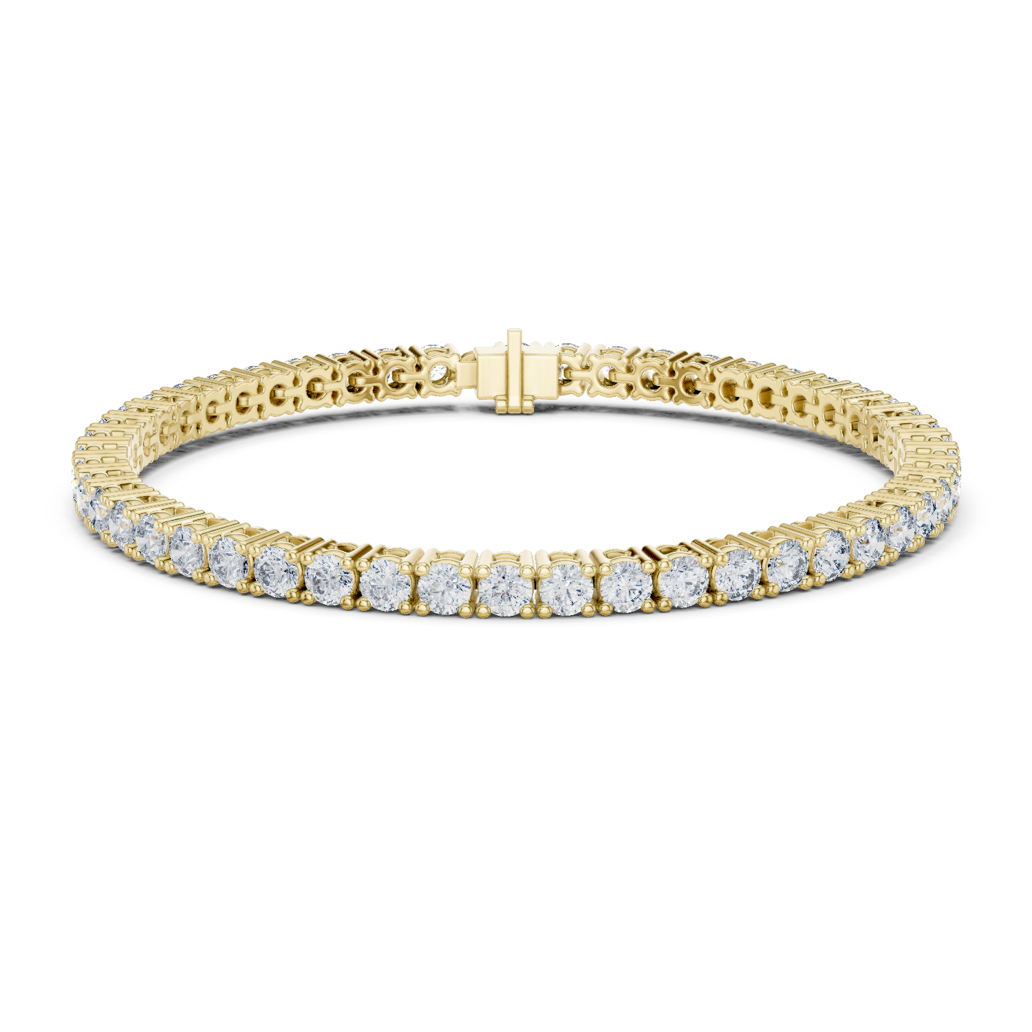 Yellow Gold 6.37 Ct Moissanite Tennis Bracelet Front Display on Female Hand