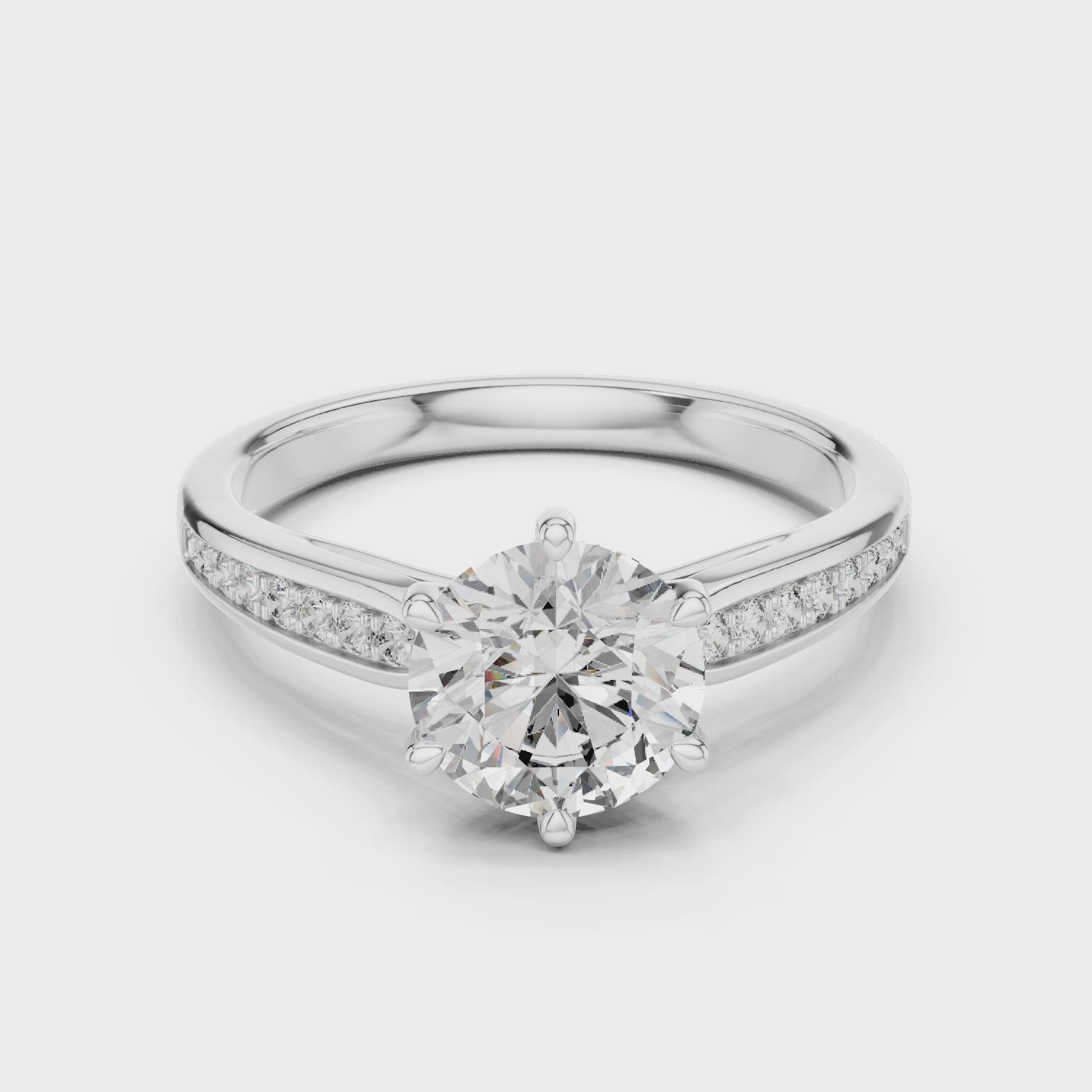 Close-up rotating moissanite diamond ring brilliance demonstration