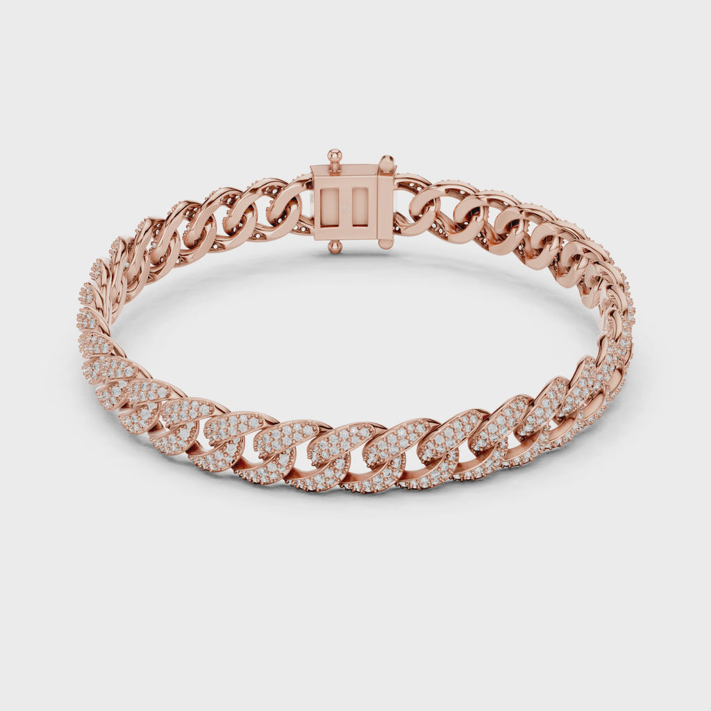 Elegant rose gold Cuban link moissanite bracelet 360 view video
