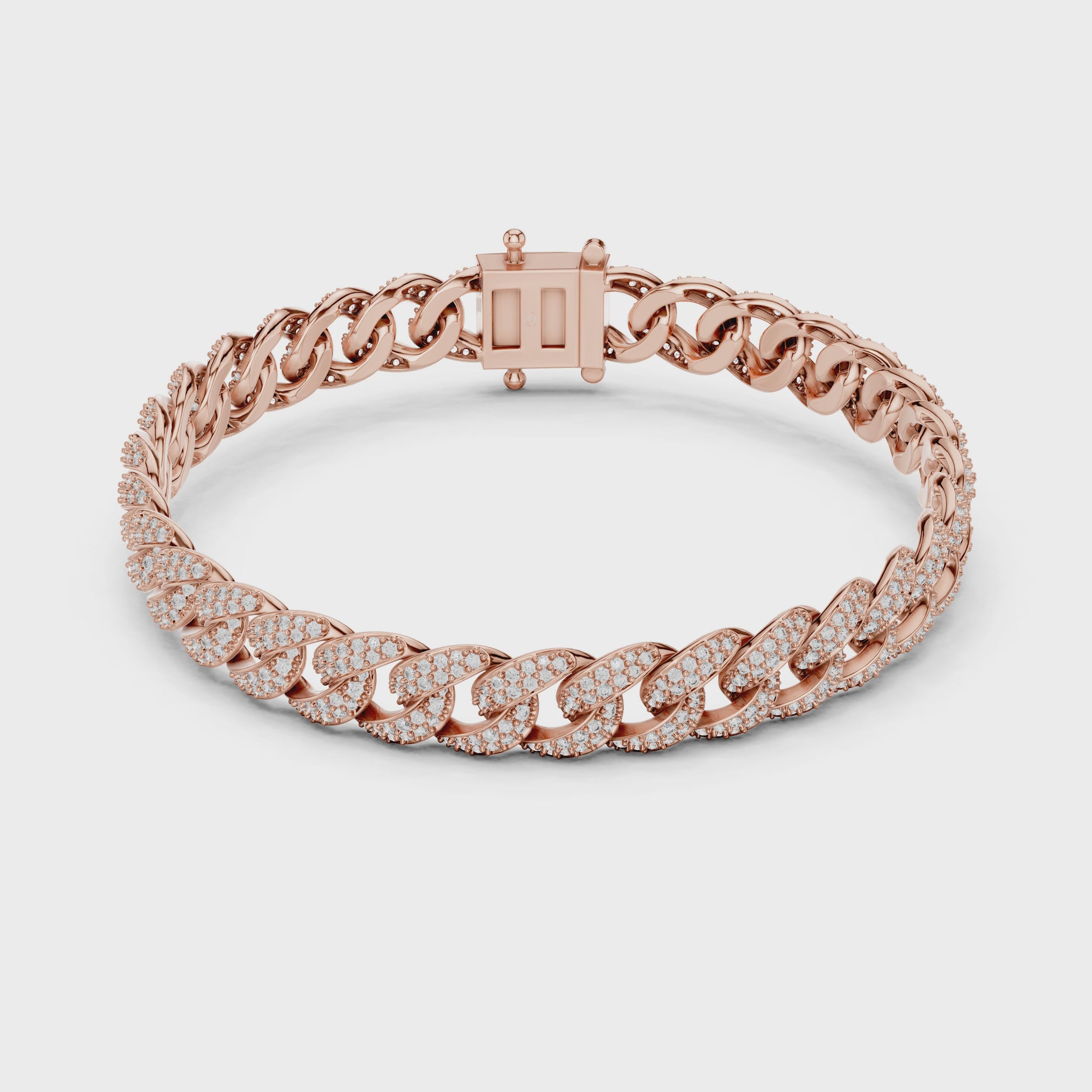 Elegant rose gold Cuban link moissanite bracelet 360 view video