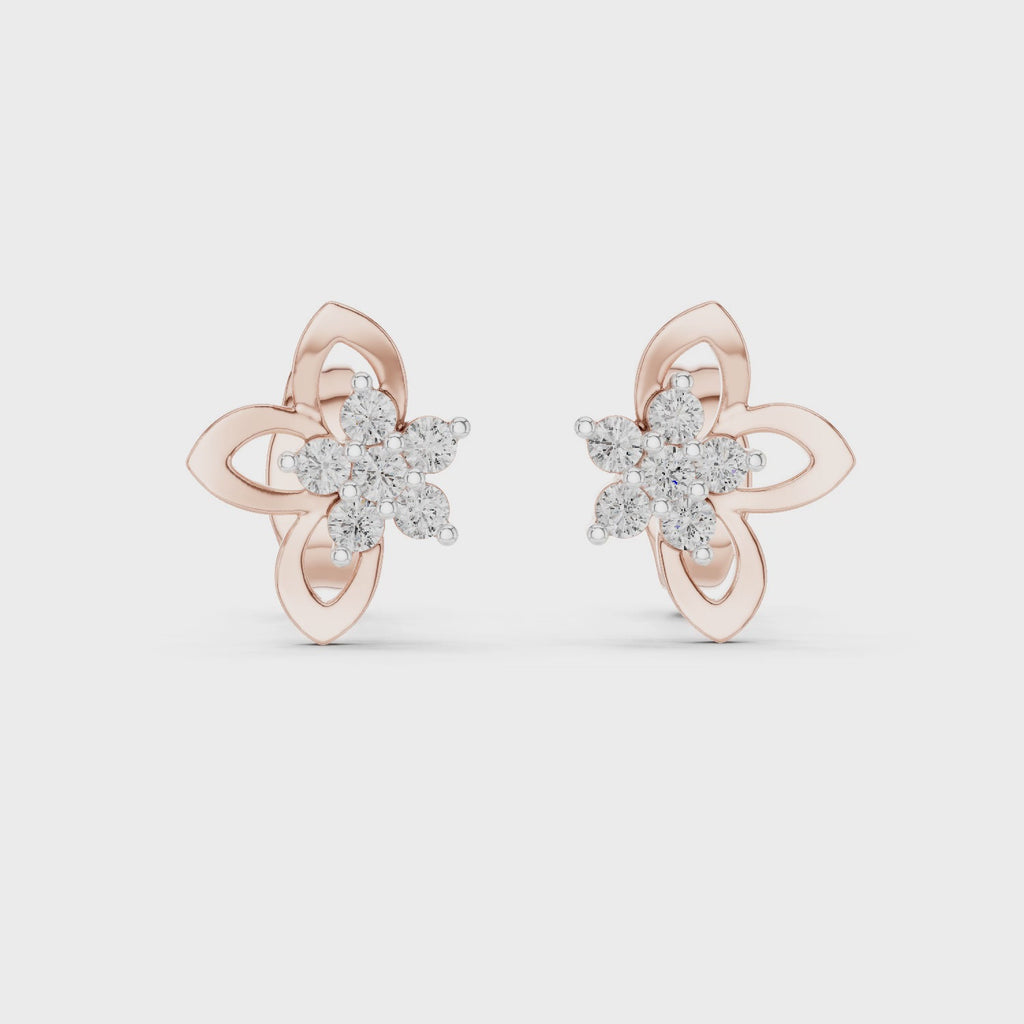mozow x floral moissanite stud earrings rose gold 360 degree rotating jewelry view