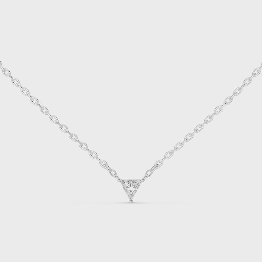 360 degree white gold triangle solitaire necklace